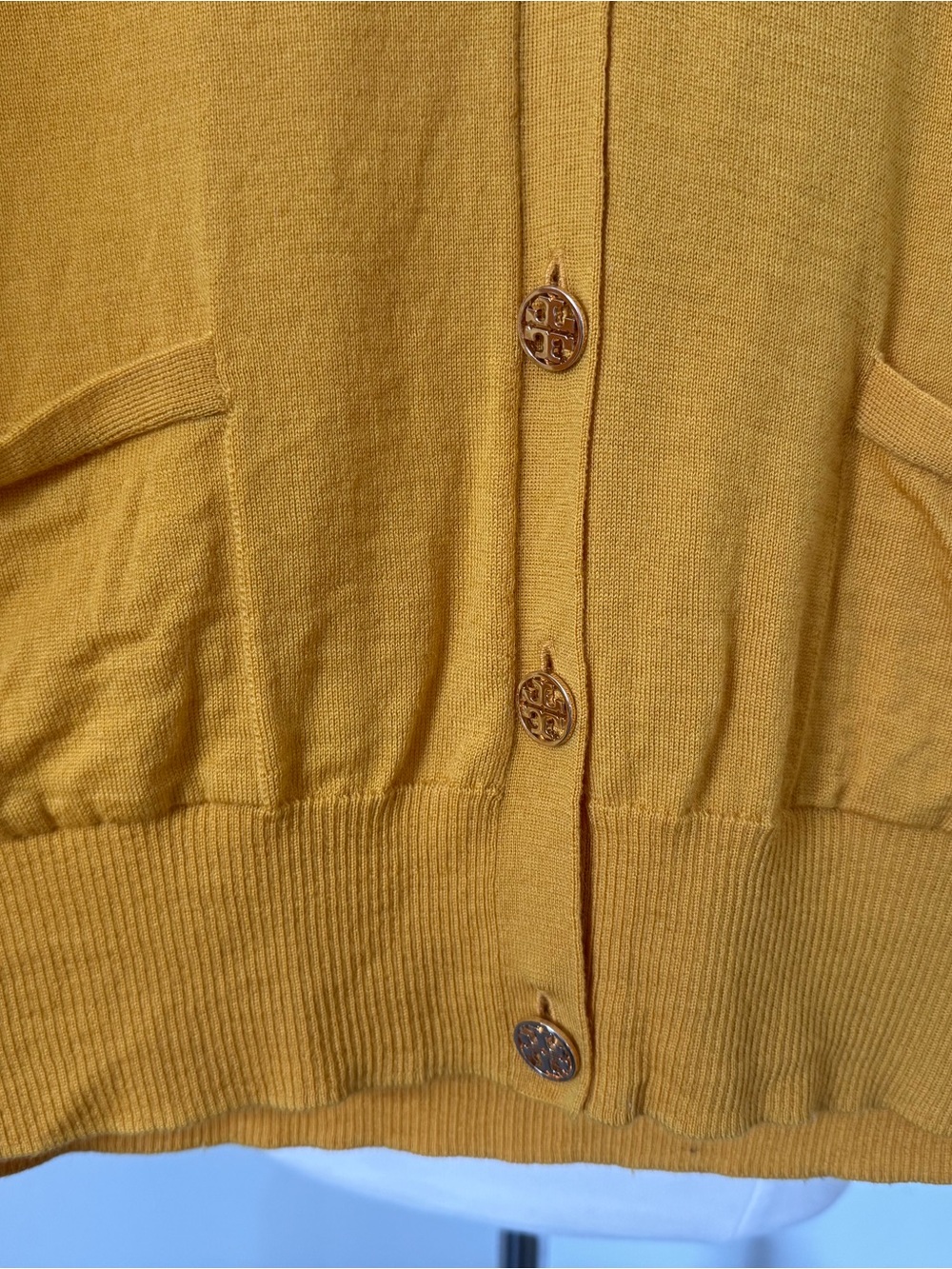 Tory Burch Mustard Yellow V-Neck Button Cardigan - Picture 4 of 6